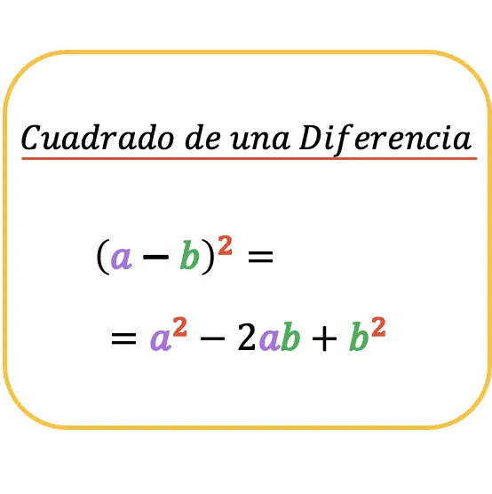 formula del cuadrado de una diferencia o resta